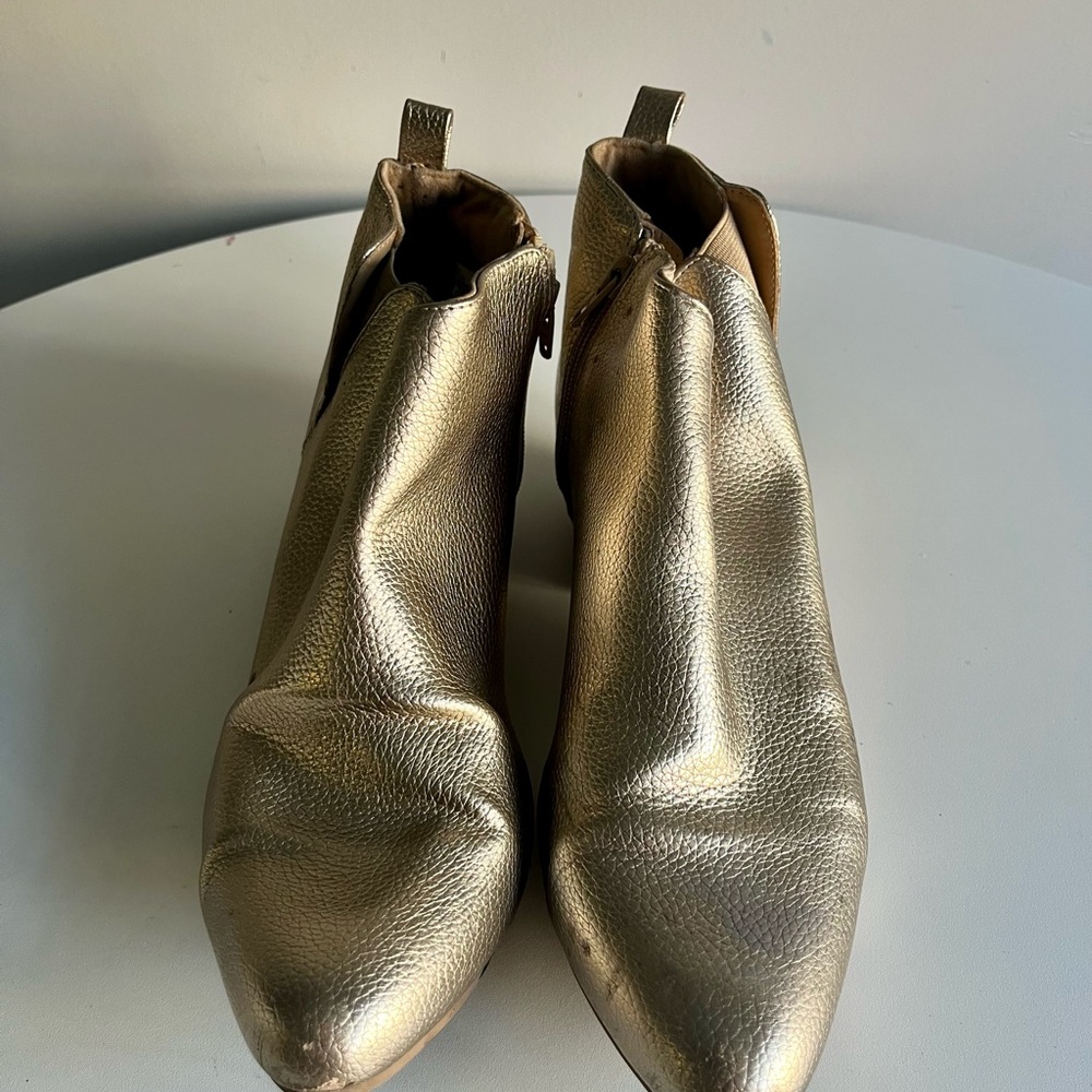 Gold Metallic Leather Ankle Booties Size 9/40 - Western Inspired